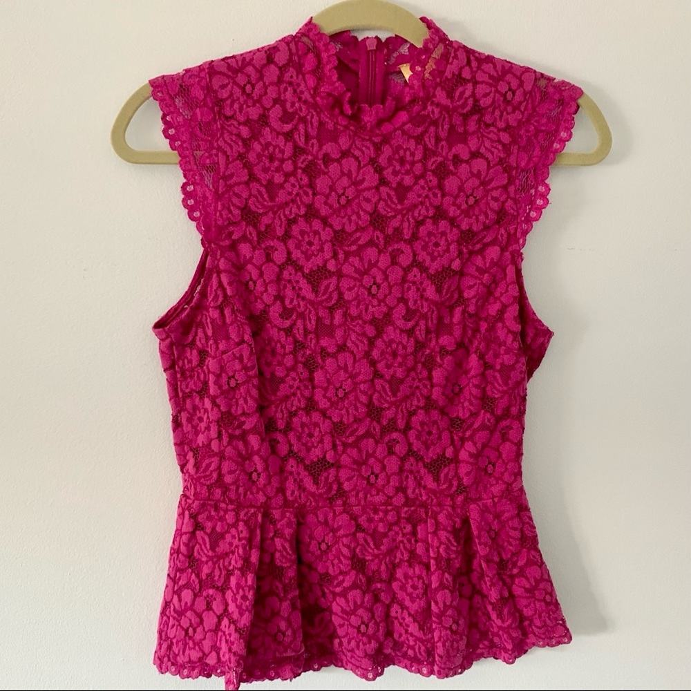 H&M Fuchsia Pink Lace Sleeveless Peplum Top